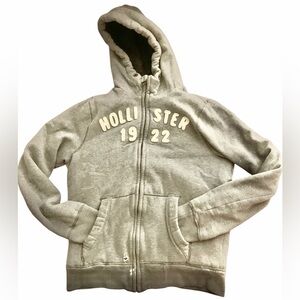Hollister GrayHoodie Sherpa Lined 1922 Full-Zip Gray Hoodie Sz M Grunge Y2K